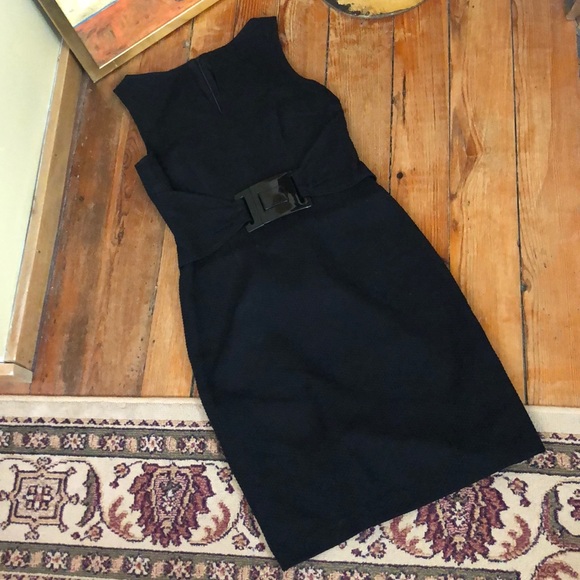 DAVID MEISTER Size 4 Belted Textured Honeycomb Tank LBD Cocktail Sexy Career - Picture 2 of 11